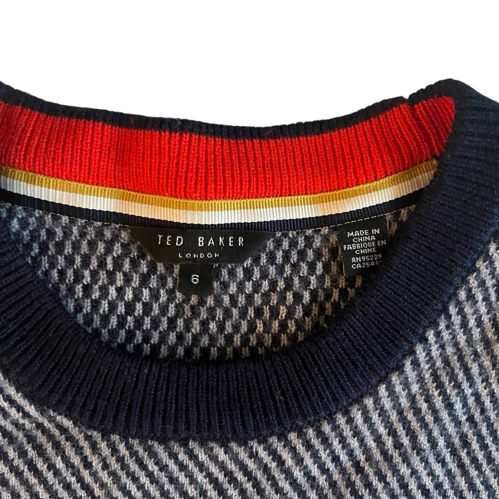 Ted Baker Men's Size XXL / Ted 6 Wool Blend Blue White Stripe Long Sleeve - Picture 3 of 8